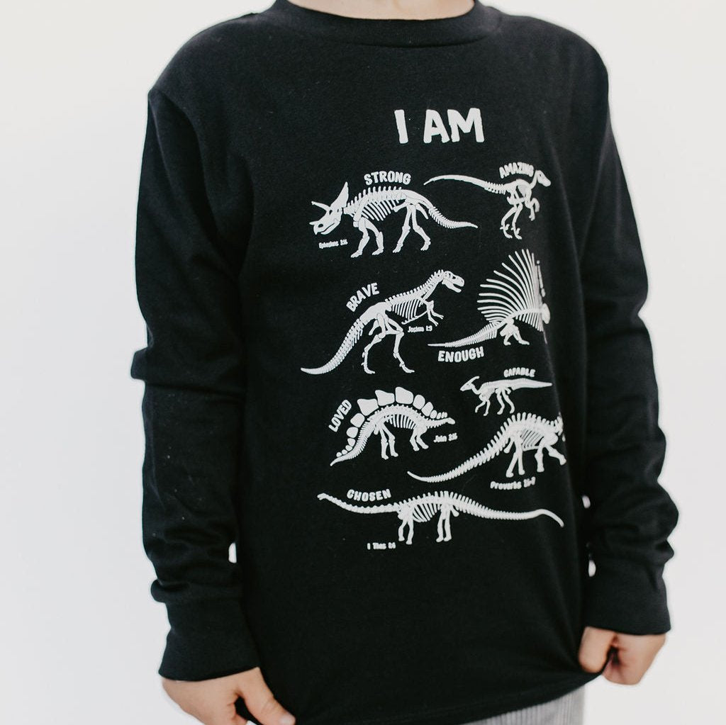 Dino Skeleton Affirmation Words Toddler T-Shirt – Long Sleeve Now Available!