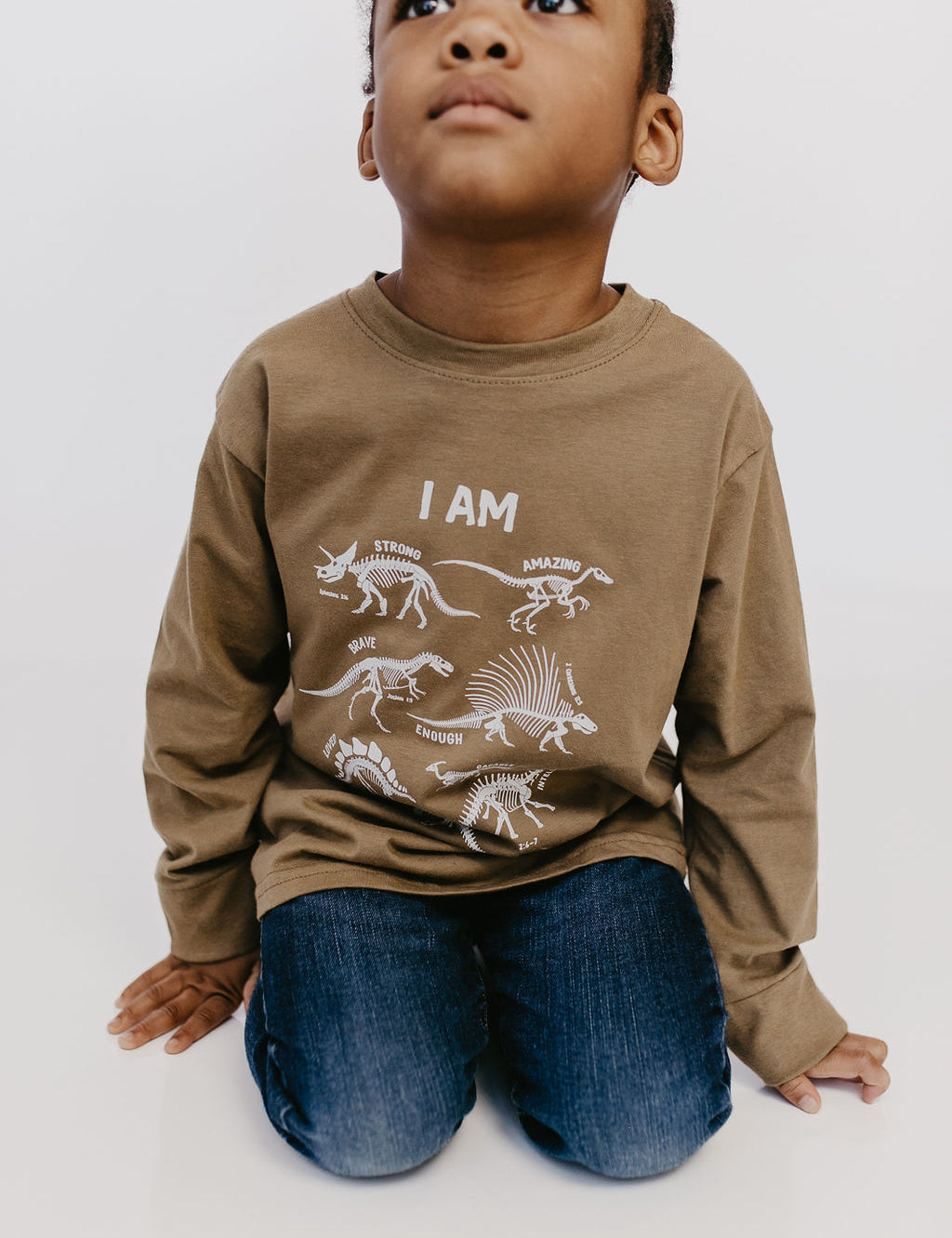 Dino Skeleton Affirmation Words Toddler T-Shirt – Long Sleeve Now Available!