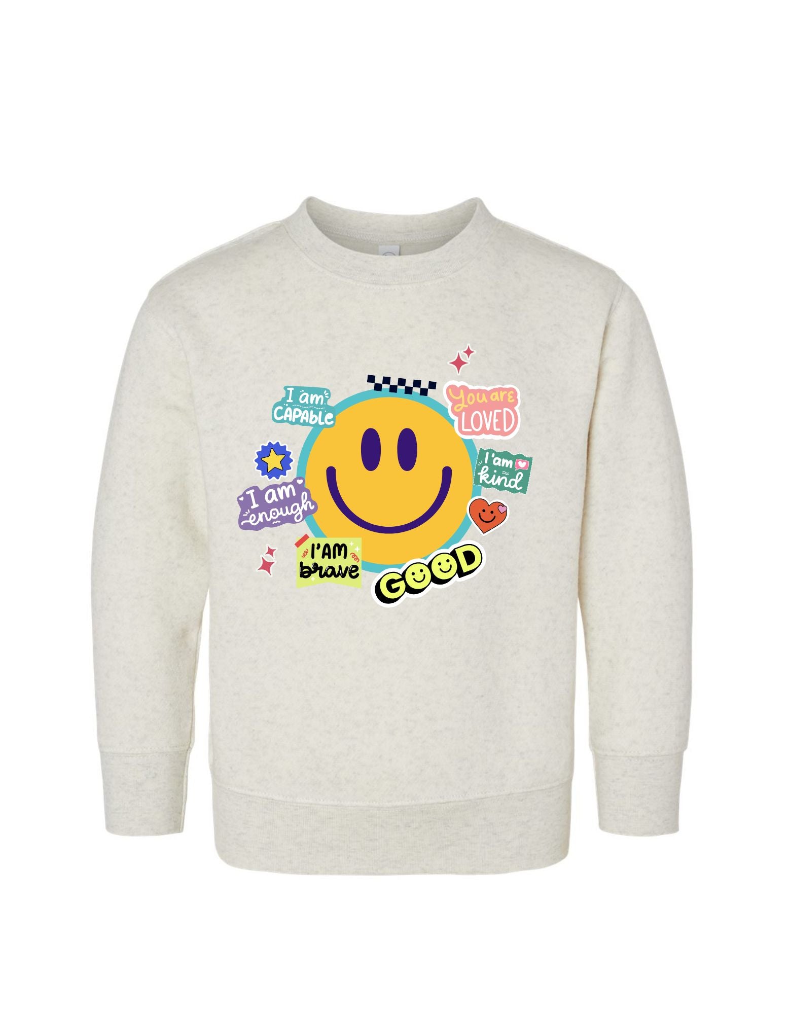 Sticker Affirmation Crewneck – Kids Positive & Faith-Inspired Sweatshirt