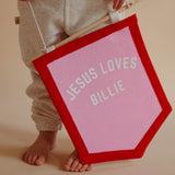 Personalized Name Jesus Loves, Hanging Banner.