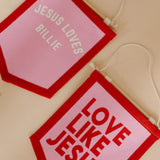 Personalized Name Jesus Loves, Hanging Banner.